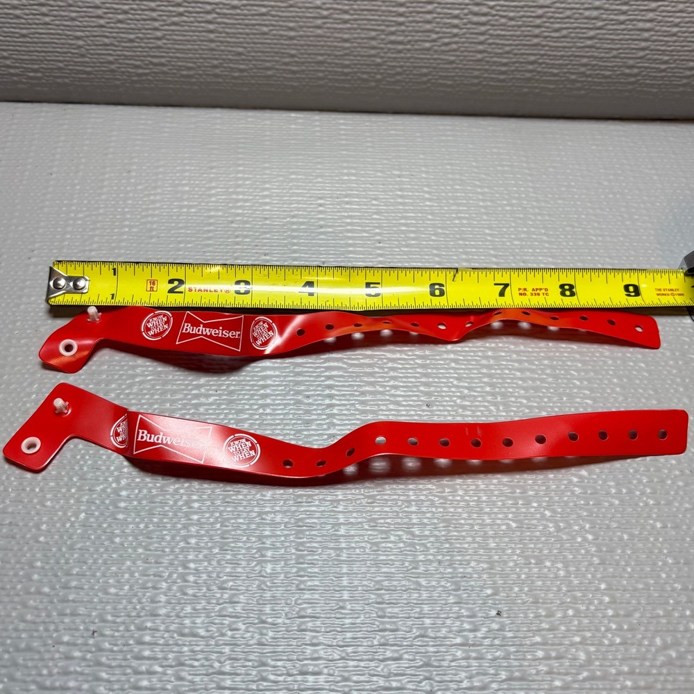 Vintage Budweiser Red Plastic Wristbands Know When To Say When Bowtie Logo 2pc